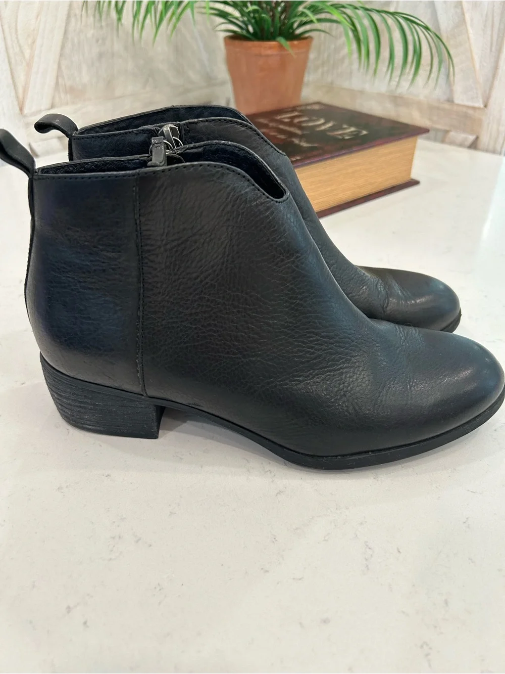 Sofft Black Leather Ankle Booties with Side Zip